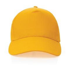 Vue Casquette 5 panneaux en coton recyclé 190gr IMPACT de couleur jaune| Krokrodeal