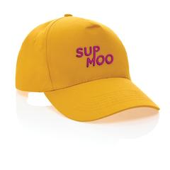 Vue Casquette 5 panneaux en coton recyclé 190gr IMPACT de couleur jaune| Krokrodeal