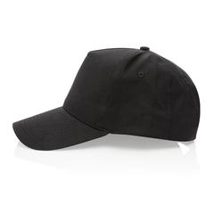 Vue Casquette 5 panneaux en coton recyclé 190gr IMPACT de couleur noir| Krokrodeal