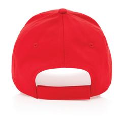 Vue Casquette 5 panneaux en coton recyclé 190gr IMPACT de couleur rouge| Krokrodeal