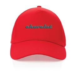 Vue Casquette 5 panneaux en coton recyclé 190gr IMPACT de couleur rouge| Krokrodeal