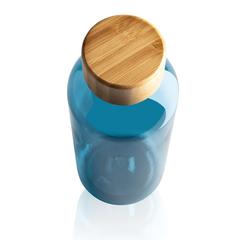 Vue Bouteille 600ml en rPET GRS avec couvercle en bambou de couleur bleu| Krokrodeal