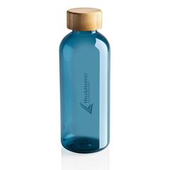 Vue Bouteille 600ml en rPET GRS avec couvercle en bambou de couleur bleu| Krokrodeal
