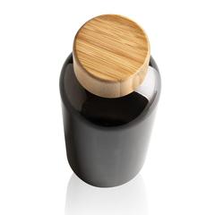 Vue Bouteille 600ml en rPET GRS avec couvercle en bambou de couleur noir| Krokrodeal