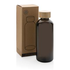 Vue Bouteille 600ml en rPET GRS avec couvercle en bambou de couleur noir| Krokrodeal