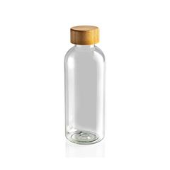 Vue Bouteille 600ml en rPET GRS avec couvercle en bambou de couleur translucide| Krokrodeal
