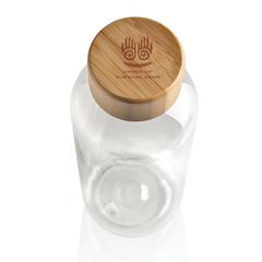 Vue Bouteille 600ml en rPET GRS avec couvercle en bambou de couleur translucide| Krokrodeal