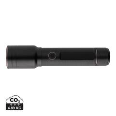 Vue Torche robuste rechargeable par USB en aluminium recyclé RCS de couleur noir| Krokrodeal