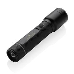 Vue Torche robuste rechargeable par USB en aluminium recyclé RCS de couleur noir| Krokrodeal