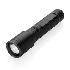 Vue Torche robuste rechargeable par USB en aluminium recyclé RCS de couleur noir| Krokrodeal