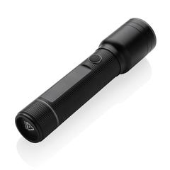 Vue Torche robuste rechargeable par USB en aluminium recyclé RCS de couleur noir| Krokrodeal