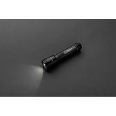Vue Torche robuste rechargeable par USB en aluminium recyclé RCS de couleur noir| Krokrodeal