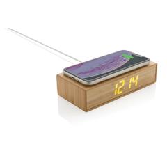 Vue Réveil en bambou avec chargeur sans fil 5W de couleur marron| Krokrodeal