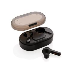 Vue Ecouteurs TWS lumineux dans son boitier de charge de couleur noir| Krokrodeal