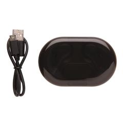 Vue Ecouteurs TWS lumineux dans son boitier de charge de couleur noir| Krokrodeal