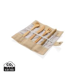 Vue Set de couverts de voyage en bambou réutilisable de couleur blanc| Krokrodeal