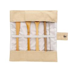 Vue Set de couverts de voyage en bambou réutilisable de couleur blanc| Krokrodeal