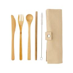 Vue Set de couverts de voyage en bambou réutilisable de couleur blanc| Krokrodeal