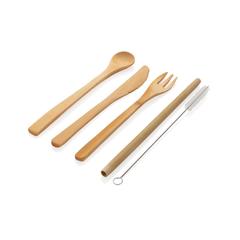 Vue Set de couverts de voyage en bambou réutilisable de couleur blanc| Krokrodeal