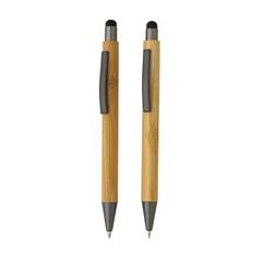 Vue Set de stylos en bambou dans un coffret de couleur marron| Krokrodeal