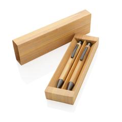 Vue Set de stylos en bambou dans un coffret de couleur marron| Krokrodeal