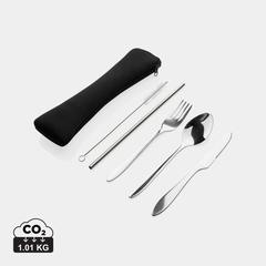 Vue Set de 4 couverts réutilisables en acier inoxydable de couleur gris| Krokrodeal
