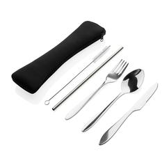 Vue Set de 4 couverts réutilisables en acier inoxydable de couleur gris| Krokrodeal