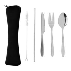 Vue Set de 4 couverts réutilisables en acier inoxydable de couleur gris| Krokrodeal