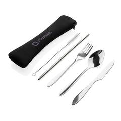 Vue Set de 4 couverts réutilisables en acier inoxydable de couleur gris| Krokrodeal