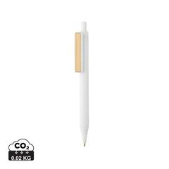 Vue Stylo en ABS recyclé GRS avec clip en bambou de couleur blanc| Krokrodeal
