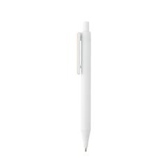 Vue Stylo en ABS recyclé GRS avec clip en bambou de couleur blanc| Krokrodeal