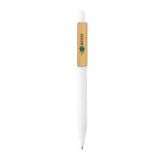 Vue Stylo en ABS recyclé GRS avec clip en bambou de couleur blanc| Krokrodeal