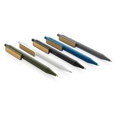 Vue Stylo en ABS recyclé GRS avec clip en bambou de couleur blanc| Krokrodeal