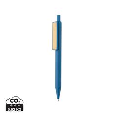 Vue Stylo en ABS recyclé GRS avec clip en bambou de couleur bleu| Krokrodeal