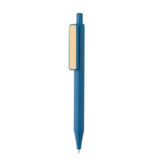 Vue Stylo en ABS recyclé GRS avec clip en bambou de couleur bleu| Krokrodeal