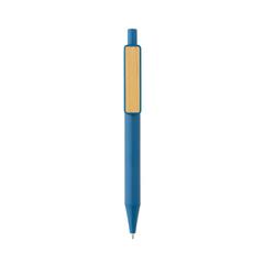 Vue Stylo en ABS recyclé GRS avec clip en bambou de couleur bleu| Krokrodeal