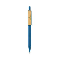 Vue Stylo en ABS recyclé GRS avec clip en bambou de couleur bleu| Krokrodeal