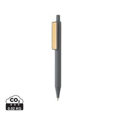 Vue Stylo en ABS recyclé GRS avec clip en bambou de couleur gris| Krokrodeal