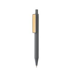 Vue Stylo en ABS recyclé GRS avec clip en bambou de couleur gris| Krokrodeal