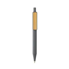 Vue Stylo en ABS recyclé GRS avec clip en bambou de couleur gris| Krokrodeal
