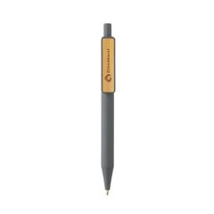 Vue Stylo en ABS recyclé GRS avec clip en bambou de couleur gris| Krokrodeal