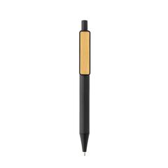 Vue Stylo en ABS recyclé GRS avec clip en bambou de couleur noir| Krokrodeal