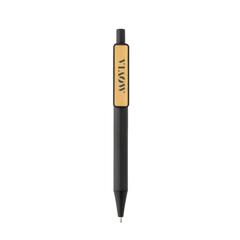 Vue Stylo en ABS recyclé GRS avec clip en bambou de couleur noir| Krokrodeal