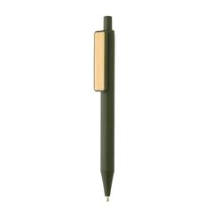 Vue Stylo en ABS recyclé GRS avec clip en bambou de couleur vert| Krokrodeal