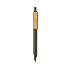 Vue Stylo en ABS recyclé GRS avec clip en bambou de couleur vert| Krokrodeal