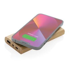 Vue Powerbank 8000 mAh avec induction 5W en bambou de couleur marron| Krokrodeal