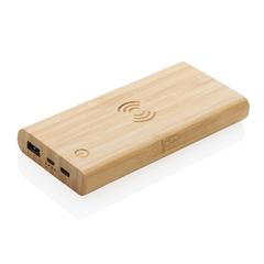 Vue Powerbank 8000 mAh avec induction 5W en bambou de couleur marron| Krokrodeal