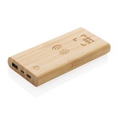 Vue Powerbank 8000 mAh avec induction 5W en bambou de couleur marron| Krokrodeal