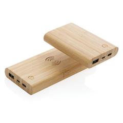 Vue Powerbank 8000 mAh avec induction 5W en bambou de couleur marron| Krokrodeal