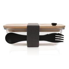 Vue Boîte repas en verre avec couvercle en bambou de couleur translucide| Krokrodeal